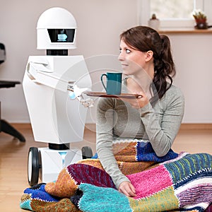 Service robot is giving a coffee