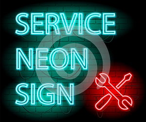 Service sign neon. Signboard for advertising agency.