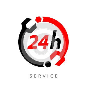 Service sign plate is open 24 hours a day and 7 days a week on a white background. Isolated object.