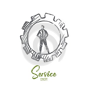 Service, support, customer, business, repair concept. Hand drawn isolated vector.