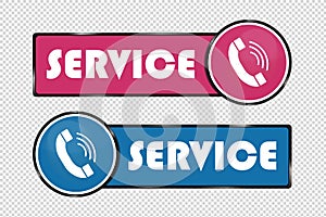 Service Telephone Buttons - Square And Circle Icons - Pink And Blue Illustration - Isolated On Transparent Background