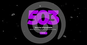 503 Service Temporarily Unavailable error page. Vector layout template