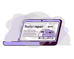 Service for trailer repair.RV maintenance. Workshop selection on the laptop website.