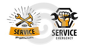 Service, workshop logo or label. Repair icon. Vector illustration