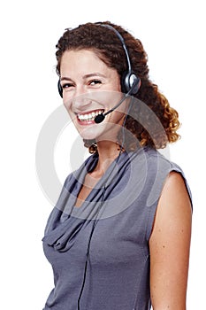 Service you can count on. Studio portrait of a friendly female customer service representative wearing a headset.