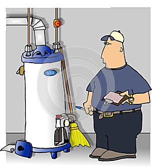 Serviceman checking a water heater