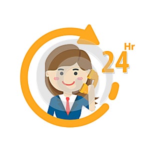Services 24 hours icon, Customer service, call center support.