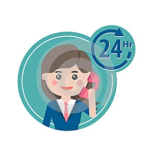 Services 24 hours icon, Customer service, call center support.