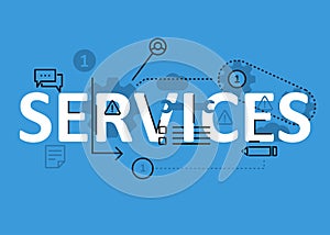 Services concept flat line design with icons and elements. Modern services concept s collection. Services concept lettering photo