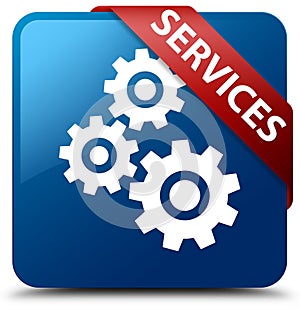 Services (gears icon) blue square button red ribbon in corner