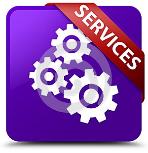 Services (gears icon) purple square button red ribbon in corner