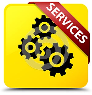 Services (gears icon) yellow square button red ribbon in corner