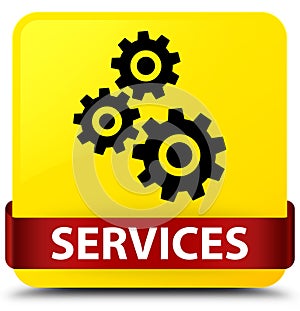 Services (gears icon) yellow square button red ribbon in middle