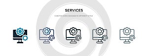 Services icon in different style vector illustration. two colored and black services vector icons designed in filled, outline,