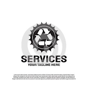 Services logo design with gears and arrows concept. machine engineering sign. vector technology icon