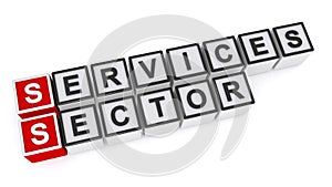 Services sector word block on white