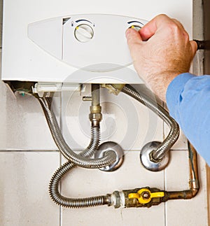 Servicing gas boiler