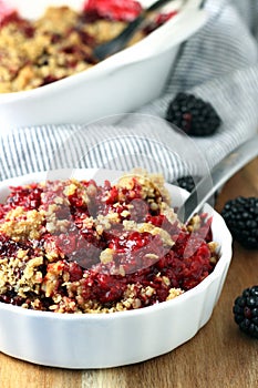 Serving of blackberry crisp