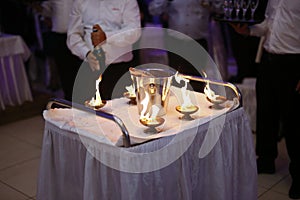 Serving champagne wine on a cart in a restaurant