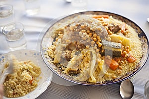 Serving couscous on a center table with copy space