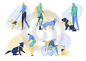 Serving Dogs with Owners Set. Animals Professions