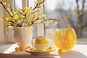 Serving the Easter table. Beautiful decorations in pastel colors