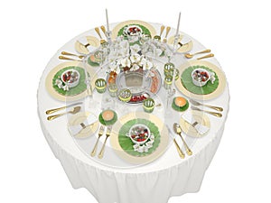 Serving of a festive table on a white background.