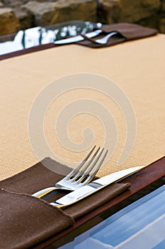 Serving fork knife. Restaurant table