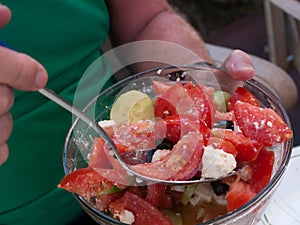 Serving Home made Greek Salad