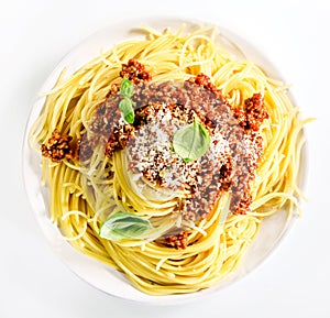 Serving of Italian spaghetti Bolognese