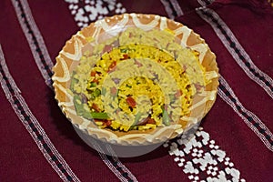 Serving Mexican food in a clay plate 