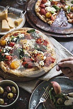 Serving pizza food photography recipe idea