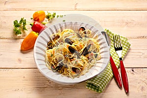 Serving size of pasta with mussels