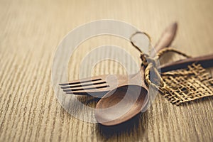 Serving spoons on wood