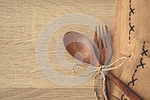 Serving spoons on wood