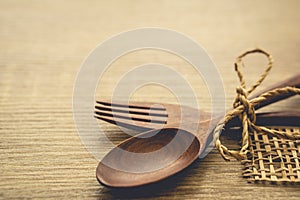 Serving spoons on wood