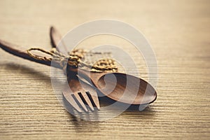 Serving spoons on wood