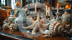 a serving table adorned with nautical-themed decorations, evoking the charm of the sea in every detail.