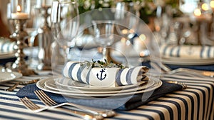 a serving table adorned with nautical-themed decorations, evoking the charm of the sea in every detail. photo