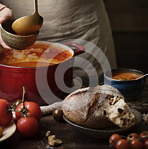 Serving tomato soup food photography recipe idea photo