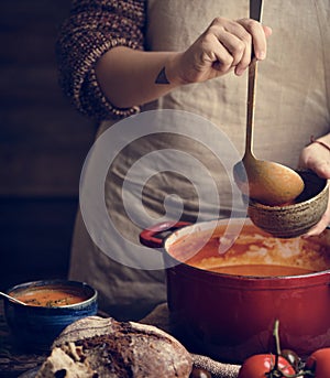 Serving tomato soup food photography recipe idea photo