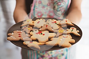 Serving traditional gingerbread cookies for new year celebration