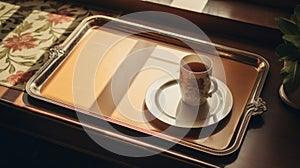 Retro Tea Tray With Marcin Sobas Style: Nostalgic Imagery And Contrasting Light photo