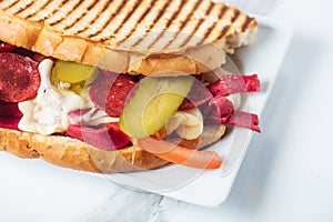 Serving Turkish traditional toast sandwich Turkish name Ayvalik tostu