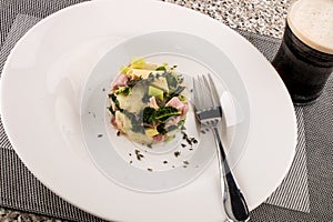 Serving a very irish dish colcannon with spring onion, savoy cab