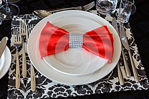 Serving of the wedding table, beautiful festive decor in red