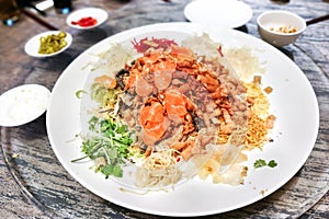 Serving of Yee Sang or Yusheng during Chinese New Year