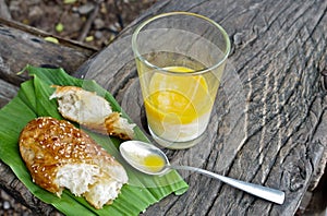 Sesame bread with soft boiled egg