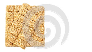 sesame brittles brick Isolated on white background. copy space, template