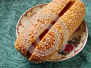 Sesame hot dog breakfast